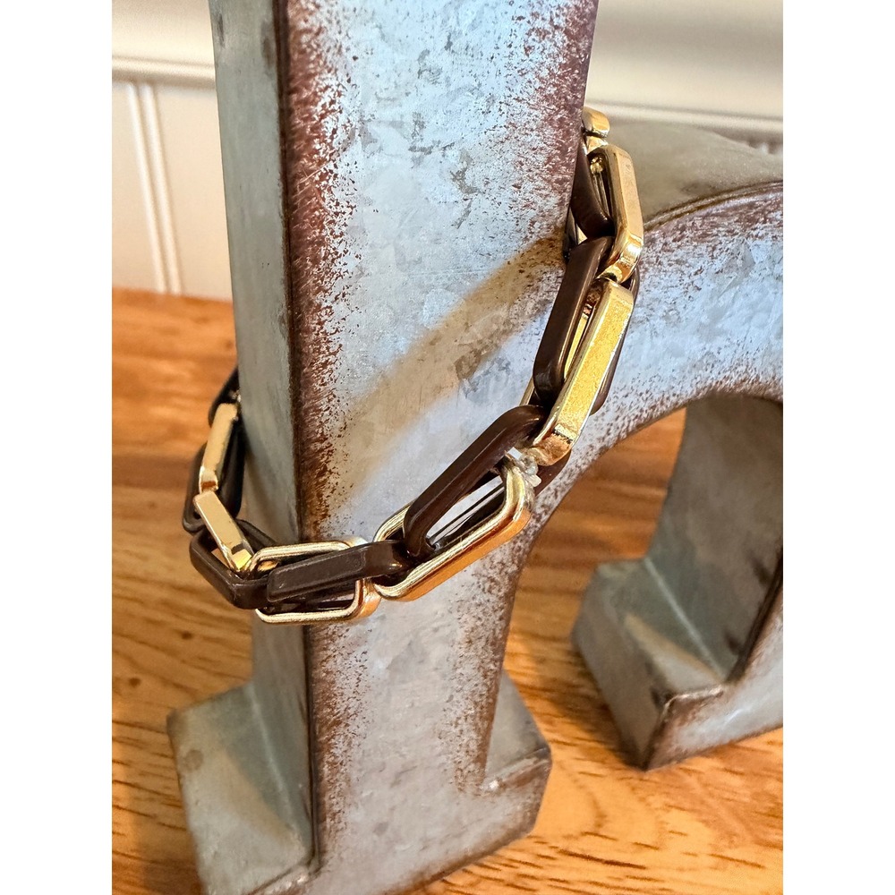 Marlyn Schiff Brown Gold Enamel Chunky Link Stretch Bracelet OS